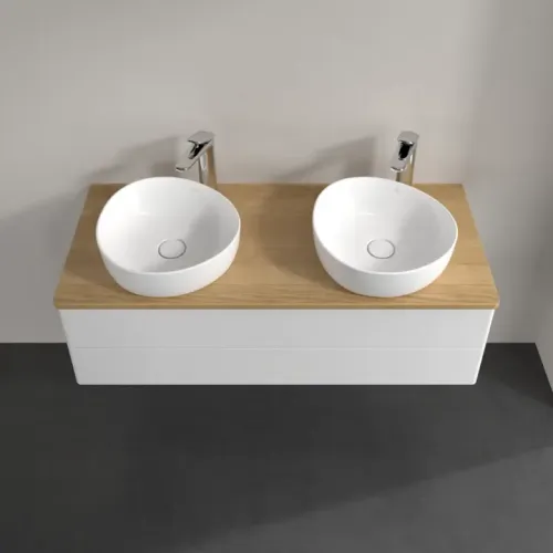 Villeroy & Boch Antao Тумба под раковину, с подсветкой, 2 выдвижных ящика, 1200 x 360 x 500 mm, лицевая поверхность без текстурированной отделки, Glossy White Lacquer / Honey Oak L24051GF
