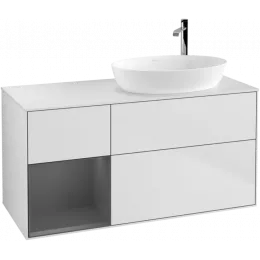 Villeroy & Boch Finion Тумба под раковину, с подсветкой, 3 выдвижных ящика, 1200 x 603 x 501 mm, White Matt Lacquer / Anthracite Matt Lacquer F921GKMT