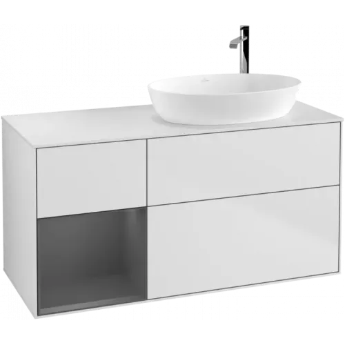 Villeroy & Boch Finion Тумба под раковину, с подсветкой, 3 выдвижных ящика, 1200 x 603 x 501 mm, White Matt Lacquer / Anthracite Matt Lacquer F921GKMT