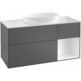 Villeroy & Boch Finion Тумба под раковину, с подсветкой, 3 выдвижных ящика, 1200 x 603 x 501 mm, Olive Matt Lacquer / Silk Grey Matt Lacquer GA71HJGM