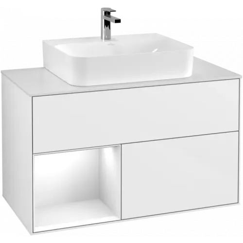 Villeroy & Boch Finion Тумба под раковину, с подсветкой, 2 выдвижных ящика, 1000 x 603 x 501 mm, Glossy White Lacquer / Glossy White Lacquer G111GFGF