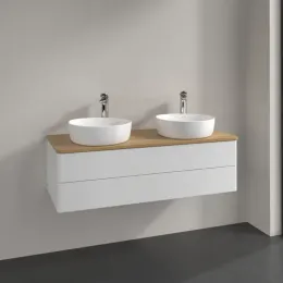 Villeroy & Boch Antao Тумба под раковину, с подсветкой, 2 выдвижных ящика, 1200 x 360 x 500 mm, лицевая поверхность без текстурированной отделки, Glossy White Lacquer / Honey Oak L24051GF