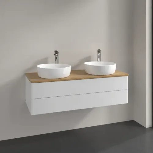 Villeroy & Boch Antao Тумба под раковину, с подсветкой, 2 выдвижных ящика, 1200 x 360 x 500 mm, лицевая поверхность без текстурированной отделки, Glossy White Lacquer / Honey Oak L24051GF