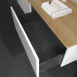 Villeroy & Boch Antao Тумба под раковину, с подсветкой, 2 выдвижных ящика, 1600 x 360 x 500 mm, лицевая поверхность без текстурированной отделки, Glossy White Lacquer / Honey Oak L37051GF
