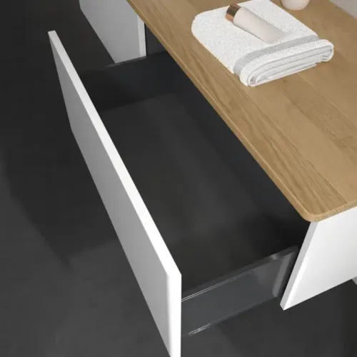 Villeroy & Boch Antao Тумба под раковину, с подсветкой, 2 выдвижных ящика, 1600 x 360 x 500 mm, лицевая поверхность без текстурированной отделки, Glossy White Lacquer / Honey Oak L37051GF