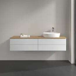 Villeroy & Boch Antao Тумба под раковину, с подсветкой, 4 выдвижных ящика, 1600 x 360 x 500 mm, лицевая поверхность без текстурированной отделки, Glossy White Lacquer / Honey Oak L27051GF