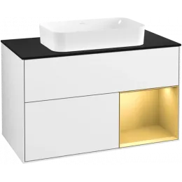Villeroy & Boch Finion Тумба под раковину, с подсветкой, 2 выдвижных ящика, 1000 x 603 x 501 mm, Glossy White Lacquer / Gold Matt Lacquer F662HFGF