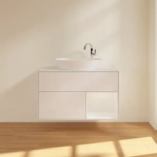 Villeroy & Boch Finion Тумба под раковину, с подсветкой, 2 выдвижных ящика, 1000 x 603 x 501 mm, Glossy White Lacquer / Glossy White Lacquer F901GFGF