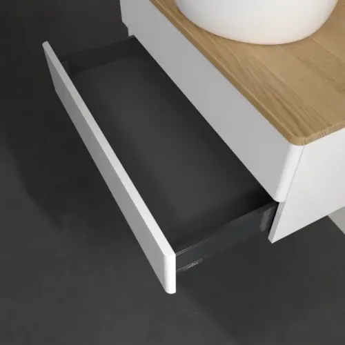 Villeroy & Boch Antao Тумба под раковину, 2 выдвижных ящика, 800 x 360 x 500 mm, лицевая поверхность без текстурированной отделки, Glossy White Lacquer / Honey Oak K19051GF