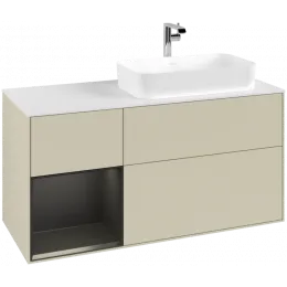 Villeroy & Boch Finion Тумба под раковину, с подсветкой, 3 выдвижных ящика, 1200 x 603 x 501 mm, Silk Grey Matt Lacquer / Black Matt Lacquer G271PDHJ