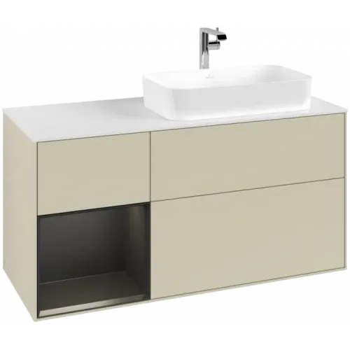 Villeroy & Boch Finion Тумба под раковину, с подсветкой, 3 выдвижных ящика, 1200 x 603 x 501 mm, Silk Grey Matt Lacquer / Black Matt Lacquer G271PDHJ