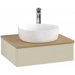 Villeroy & Boch Antao Тумба под раковину, с подсветкой, 1 выдвижной ящик, 600 x 190 x 500 mm, лицевая поверхность без текстурированной отделки, Silk Grey Matt Lacquer / Honey Oak L07051HJ