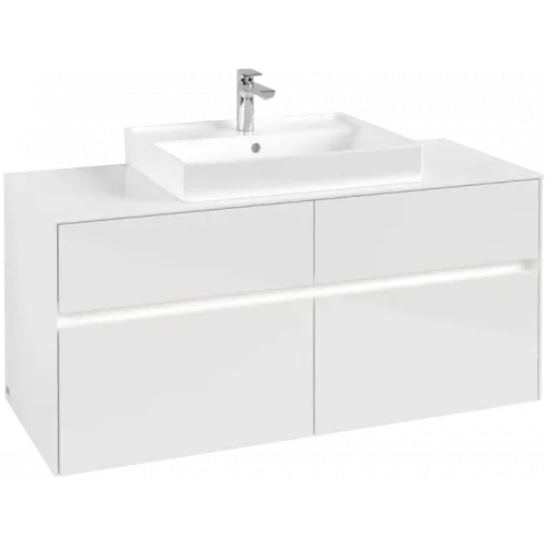 Villeroy & Boch Collaro Тумба под раковину, с подсветкой, 4 выдвижных ящика, 1200 x 548 x 500 mm, Glossy White / Glossy White C081B0DH