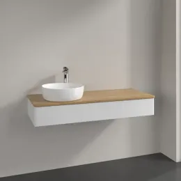 Villeroy & Boch Antao Тумба под раковину, с подсветкой, 1 выдвижной ящик, 1200 x 190 x 500 mm, лицевая поверхность без текстурированной отделки, Glossy White Lacquer / Honey Oak L11051GF