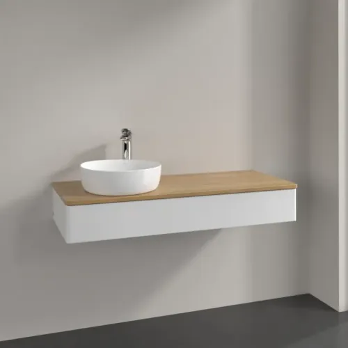 Villeroy & Boch Antao Тумба под раковину, с подсветкой, 1 выдвижной ящик, 1200 x 190 x 500 mm, лицевая поверхность без текстурированной отделки, Glossy White Lacquer / Honey Oak L11051GF