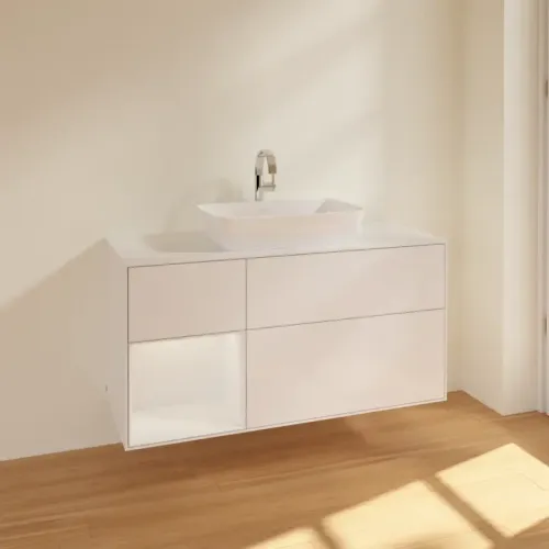 Villeroy & Boch Finion Тумба под раковину, с подсветкой, 3 выдвижных ящика, 1200 x 603 x 501 mm, Glossy White Lacquer / Glossy White Lacquer F821GFGF