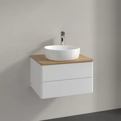 Villeroy & Boch Antao Тумба под раковину, 2 выдвижных ящика, 600 x 360 x 500 mm, лицевая поверхность без текстурированной отделки, Glossy White Lacquer / Honey Oak K18051GF