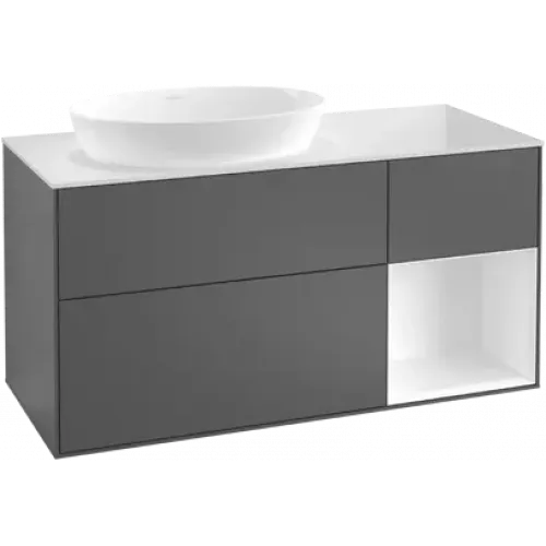 Villeroy & Boch Finion Тумба под раковину, с подсветкой, 3 выдвижных ящика, 1200 x 603 x 501 mm, Silk Grey Matt Lacquer / Silk Grey Matt Lacquer G931HJHJ