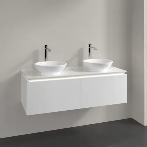 Villeroy & Boch Legato Тумба под раковину, с подсветкой, 2 выдвижных ящика, 1200 x 380 x 500 mm, Glossy White / Glossy White B583L0DH