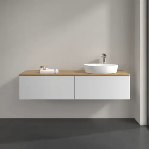 Villeroy & Boch Antao Тумба под раковину, 2 выдвижных ящика, 1600 x 360 x 500 mm, лицевая поверхность без текстурированной отделки, Glossy White Lacquer / Honey Oak K38051GF