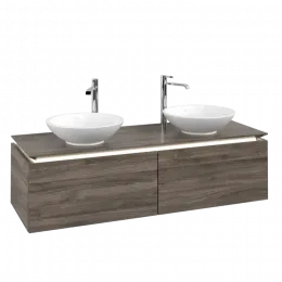 Villeroy & Boch Legato Тумба под раковину, с подсветкой, 2 выдвижных ящика, 1400 x 380 x 500 mm, Stone Oak / Stone Oak B591L0RK