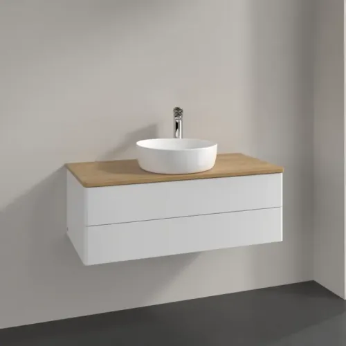 Villeroy & Boch Antao Тумба под раковину, с подсветкой, 2 выдвижных ящика, 1000 x 360 x 500 mm, лицевая поверхность без текстурированной отделки, Glossy White Lacquer / Honey Oak L20051GF