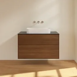 Villeroy & Boch Finion Тумба под раковину, с подсветкой, 2 выдвижных ящика, 1000 x 603 x 501 mm, Walnut Veneer G64200GN