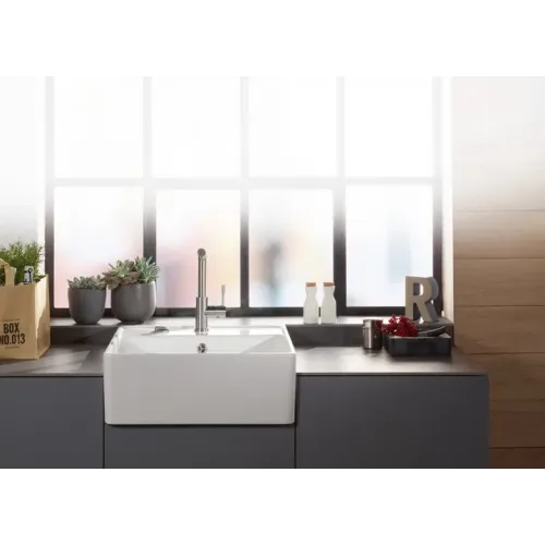 Villeroy & Boch Полувстраиваемая мойка с одиночной раковиной Сливы для одиночных раковин, включая Комплект слива с эксцентриком, Крепежный комплект, выкл Керамика, 595 x 630 mm, Snow White CeramicPlus 632062KG