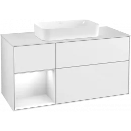 Villeroy & Boch Finion Тумба под раковину, с подсветкой, 3 выдвижных ящика, 1200 x 603 x 501 mm, Glossy White Lacquer / Glossy White Lacquer G291GFGF