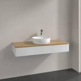 Villeroy & Boch Antao Тумба под раковину, с подсветкой, 1 выдвижной ящик, 1200 x 190 x 500 mm, лицевая поверхность без текстурированной отделки, Glossy White Lacquer / Honey Oak L10051GF