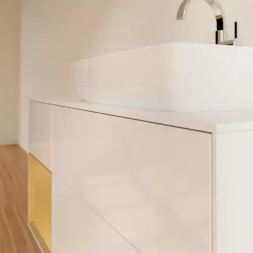 Villeroy & Boch Finion Тумба под раковину, с подсветкой, 3 выдвижных ящика, 1200 x 603 x 501 mm, Glossy White Lacquer / Gold Matt Lacquer G801HFGF