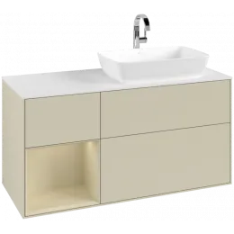 Villeroy & Boch Finion Тумба под раковину, с подсветкой, 3 выдвижных ящика, 1200 x 603 x 501 mm, Silk Grey Matt Lacquer / Silk Grey Matt Lacquer G801HJHJ