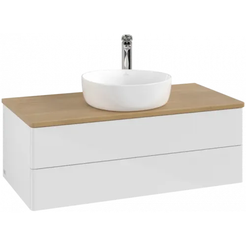 Villeroy & Boch Antao Тумба под раковину, 2 выдвижных ящика, 1000 x 360 x 500 mm, лицевая поверхность без текстурированной отделки, Glossy White Lacquer / Honey Oak K20051GF