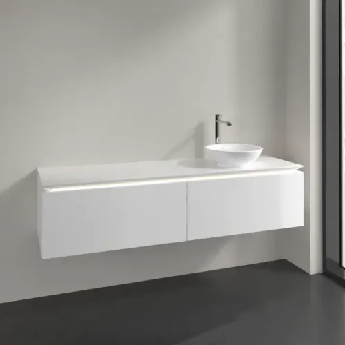 Villeroy & Boch Legato Тумба под раковину, с подсветкой, 2 выдвижных ящика, 1600 x 380 x 500 mm, Glossy White / Glossy White B597L0DH