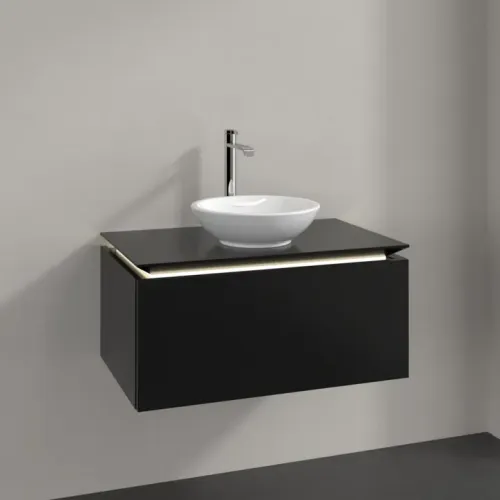Villeroy & Boch Legato Тумба под раковину, с подсветкой, 1 выдвижной ящик, 800 x 380 x 500 mm, Black Matt Lacquer / Black Matt Lacquer B569L0PD