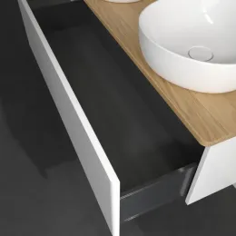 Villeroy & Boch Antao Тумба под раковину, с подсветкой, 1 выдвижной ящик, 1200 x 360 x 500 mm, лицевая поверхность без текстурированной отделки, Glossy White Lacquer / Honey Oak L35051GF