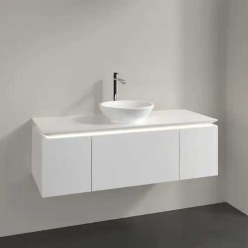 Villeroy & Boch Legato Тумба под раковину, с подсветкой, 3 выдвижных ящика, 1200 x 380 x 500 mm, Glossy White / Glossy White B577L0DH