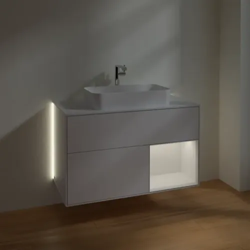 Villeroy & Boch Finion Тумба под раковину, с подсветкой, 2 выдвижных ящика, 1000 x 603 x 501 mm, Glossy White Lacquer / Glossy White Lacquer G251GFGF