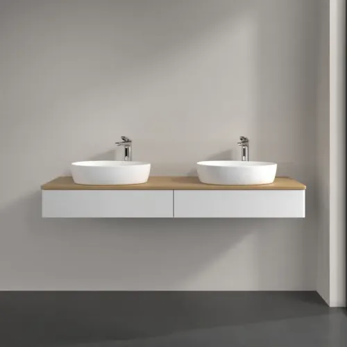 Villeroy & Boch Antao Тумба под раковину, 2 выдвижных ящика, 1600 x 190 x 500 mm, лицевая поверхность без текстурированной отделки, Glossy White Lacquer / Honey Oak K17051GF