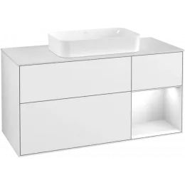Villeroy & Boch Finion Тумба под раковину, с подсветкой, 3 выдвижных ящика, 1200 x 603 x 501 mm, Glossy White Lacquer / Glossy White Lacquer G301GFGF