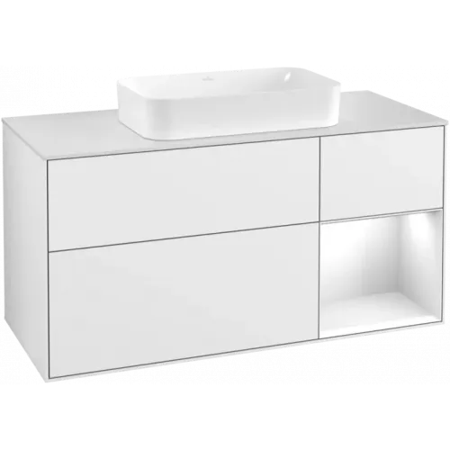 Villeroy & Boch Finion Тумба под раковину, с подсветкой, 3 выдвижных ящика, 1200 x 603 x 501 mm, Glossy White Lacquer / Glossy White Lacquer G301GFGF