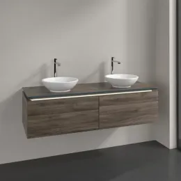 Villeroy & Boch Legato Тумба под раковину, с подсветкой, 2 выдвижных ящика, 1400 x 380 x 500 mm, Stone Oak / Stone Oak B591L0RK