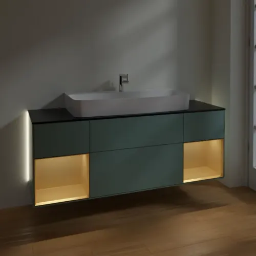 Villeroy & Boch Finion Тумба под раковину, с подсветкой, 4 выдвижных ящика, 1600 x 603 x 501 mm, Olive Matt Lacquer / Gold Matt Lacquer G212HFGM