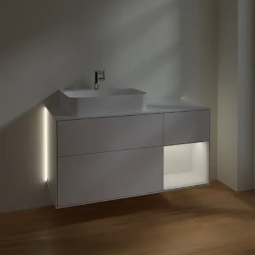 Villeroy & Boch Finion Тумба под раковину, с подсветкой, 3 выдвижных ящика, 1200 x 603 x 501 mm, Glossy White Lacquer / Glossy White Lacquer G151GFGF