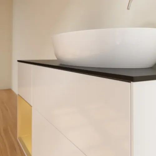 Villeroy & Boch Finion Тумба под раковину, с подсветкой, 3 выдвижных ящика, 1200 x 603 x 501 mm, Glossy White Lacquer / Gold Matt Lacquer G922HFGF