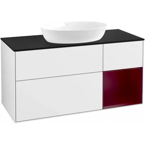 Villeroy & Boch Finion Тумба под раковину, с подсветкой, 3 выдвижных ящика, 1200 x 603 x 501 mm, Glossy White Lacquer / Peony Matt Lacquer GA72HBGF