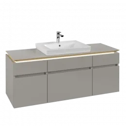 Villeroy & Boch Legato Тумба под раковину, с подсветкой, 5 выдвижных ящиков, 1400 x 550 x 500 mm, Soft Grey / Soft Grey B685L0VK