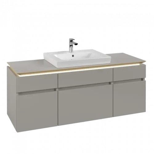 Villeroy & Boch Legato Тумба под раковину, с подсветкой, 5 выдвижных ящиков, 1400 x 550 x 500 mm, Soft Grey / Soft Grey B685L0VK