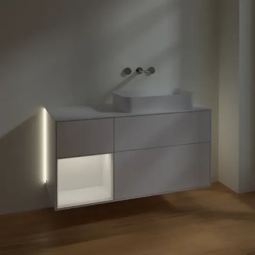 Villeroy & Boch Finion Тумба под раковину, с подсветкой, 3 выдвижных ящика, 1200 x 603 x 501 mm, Glossy White Lacquer / Glossy White Lacquer G681GFGF
