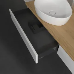 Villeroy & Boch Antao Тумба под раковину, с подсветкой, 2 выдвижных ящика, 1600 x 190 x 500 mm, лицевая поверхность без текстурированной отделки, Glossy White Lacquer / Honey Oak L17051GF